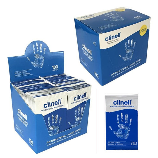 Clinell Antibacterial Hand Wipes 100 individually wrapped wipes